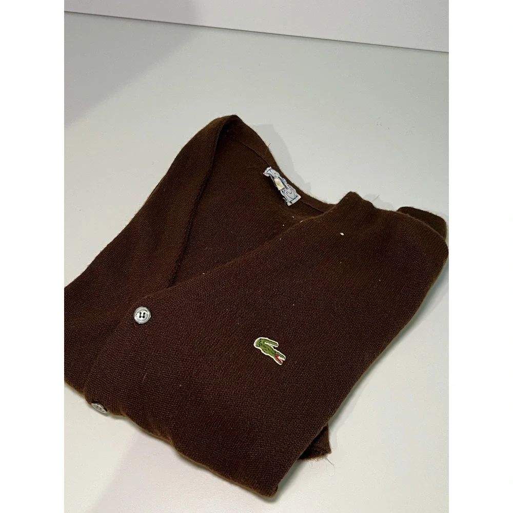 Vintage Izod Lacoste Cardigan Mens XL Brown Sweater Orlon Acrylic V-Neck 70's